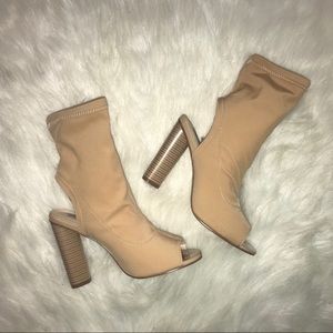 Tan Peep-Toe Ankle Heels